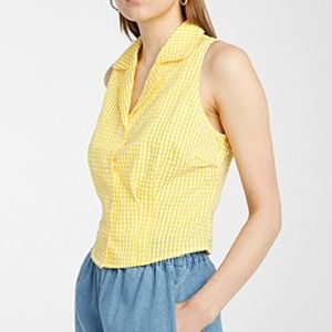 Light yellow sleeveless stripe waffled fitted shirt NWT